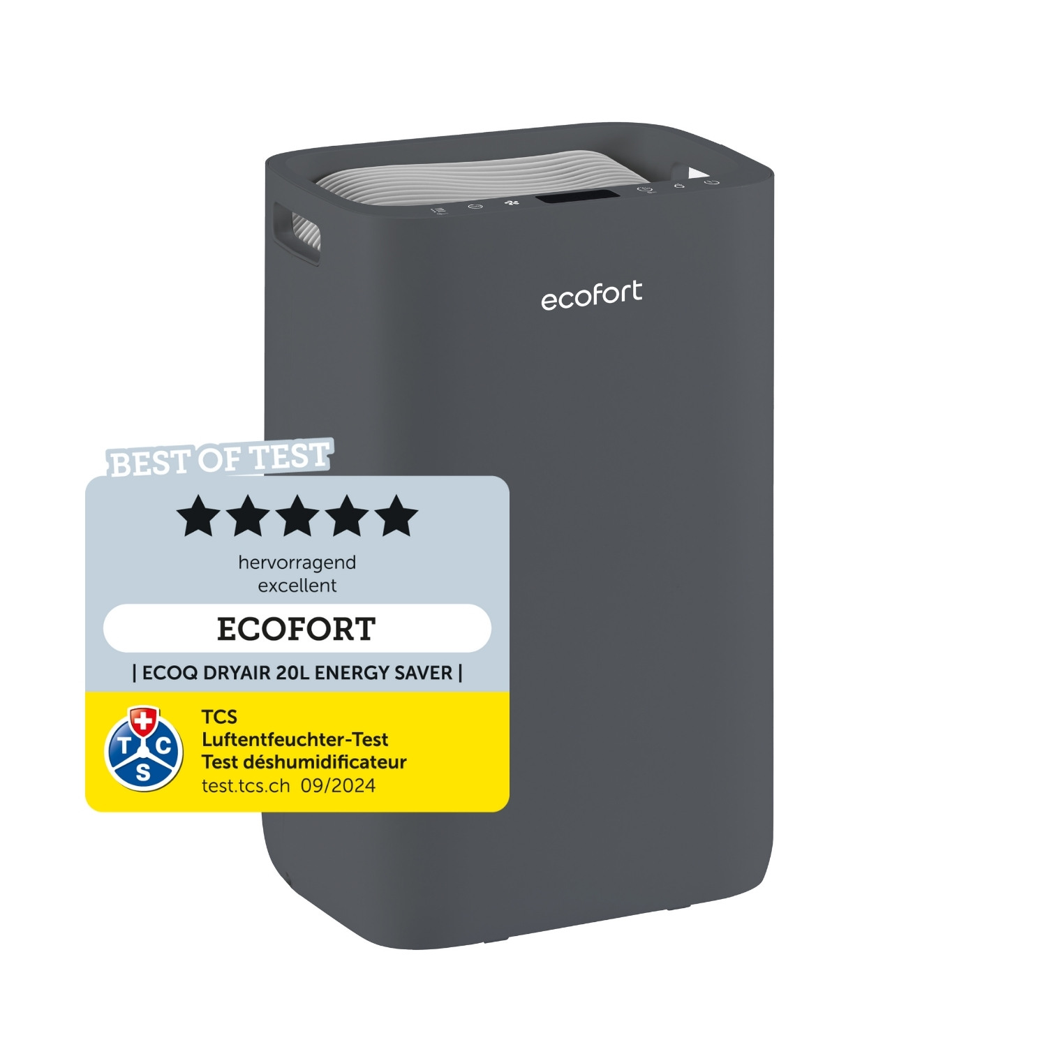 ecoQ DryAir 20L Energy Saver TCS Testsieger Farbe Cool Grey